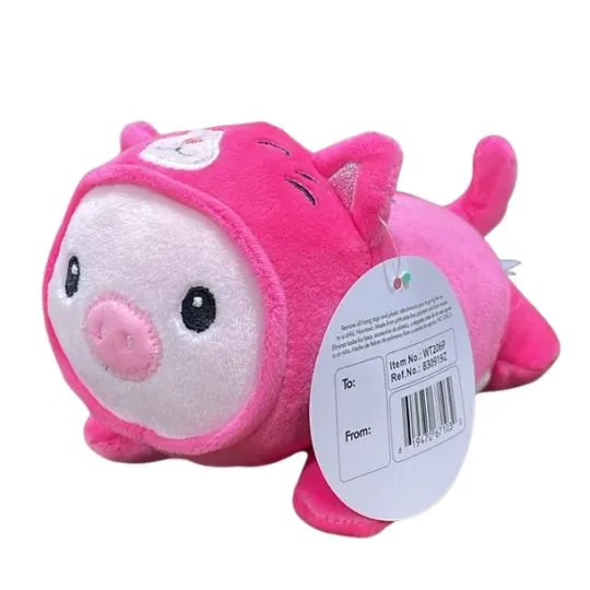 Peluche animalito disfrazado gato rosado 